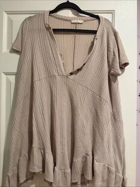 Ces Femme Cream Waffle Knit Ruffle-Hem Tunic